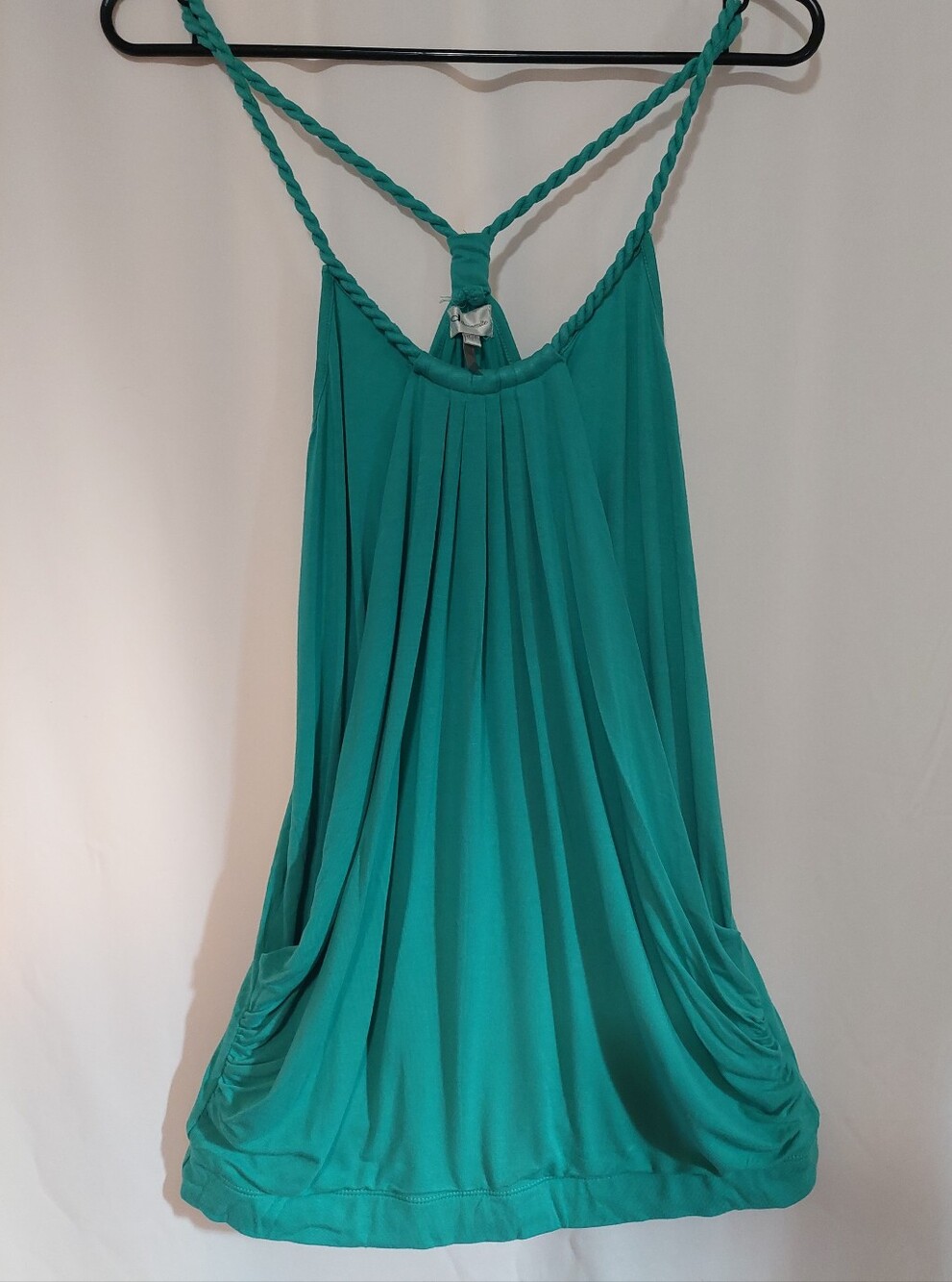 Dynamite Teal Braided-Strap Pleated Swing Tank